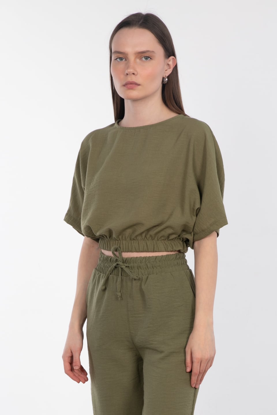 Beli lastikli yarasa kol bluz-6996 Haki
