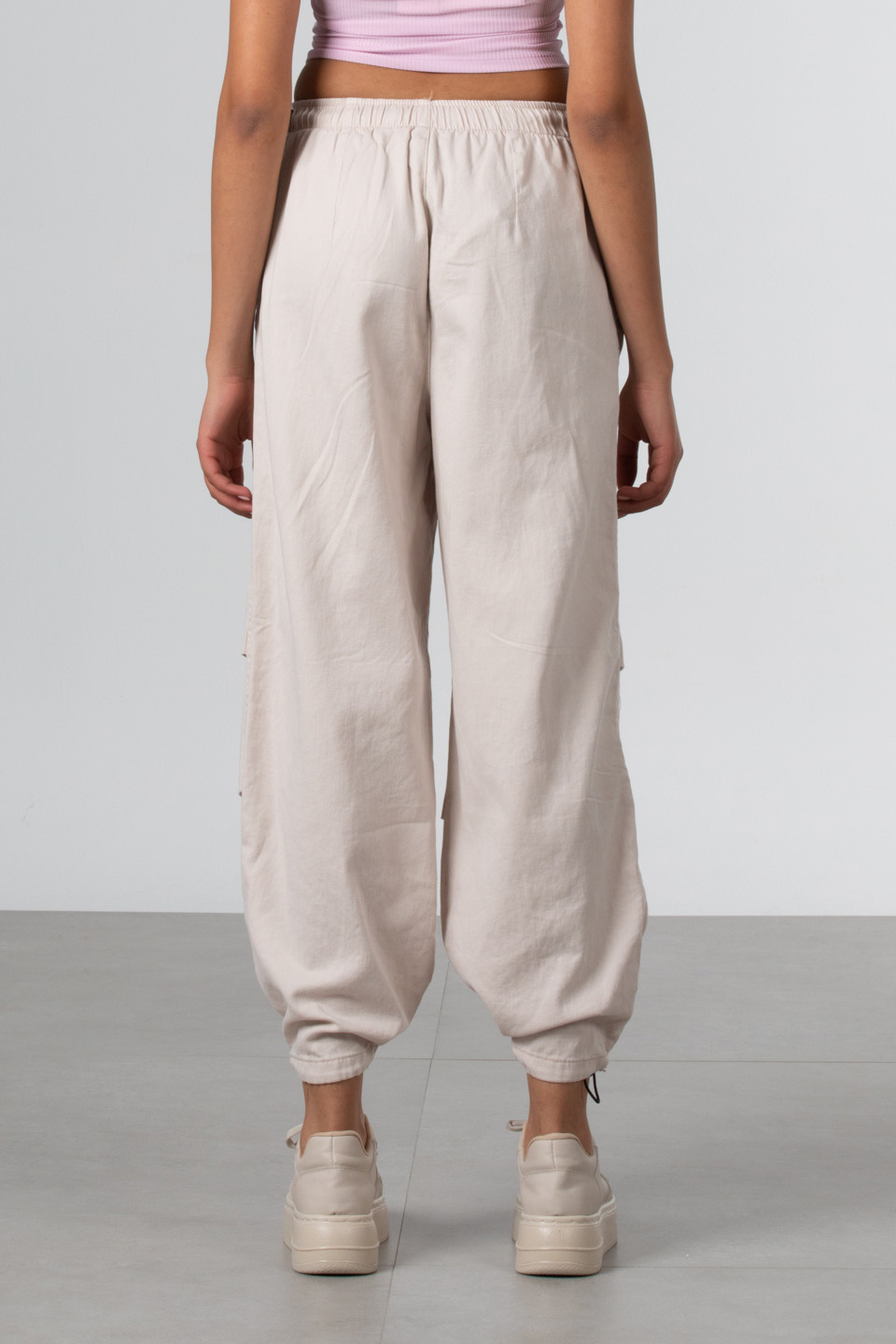 Beli Paçası Lastikli İpli Gabardin Pantolon - Taş