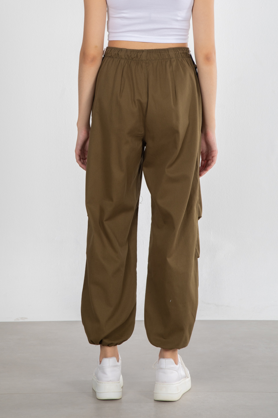 Beli Paçası Lastikli İpli Gabardin Pantolon - Haki