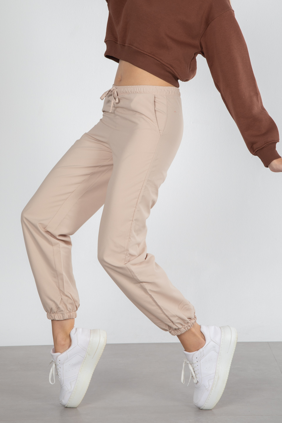 Beli paçası lastikli pantolon-DVN0413 Bej