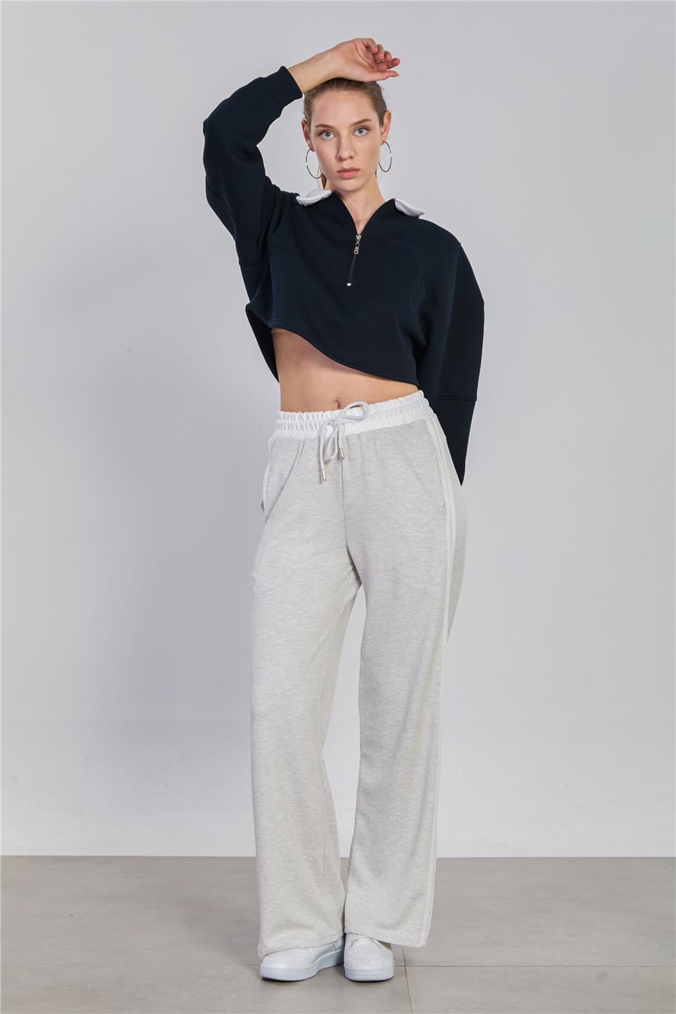 Beli renk garnili eşofman altı-DVN1306 Kar Melanj