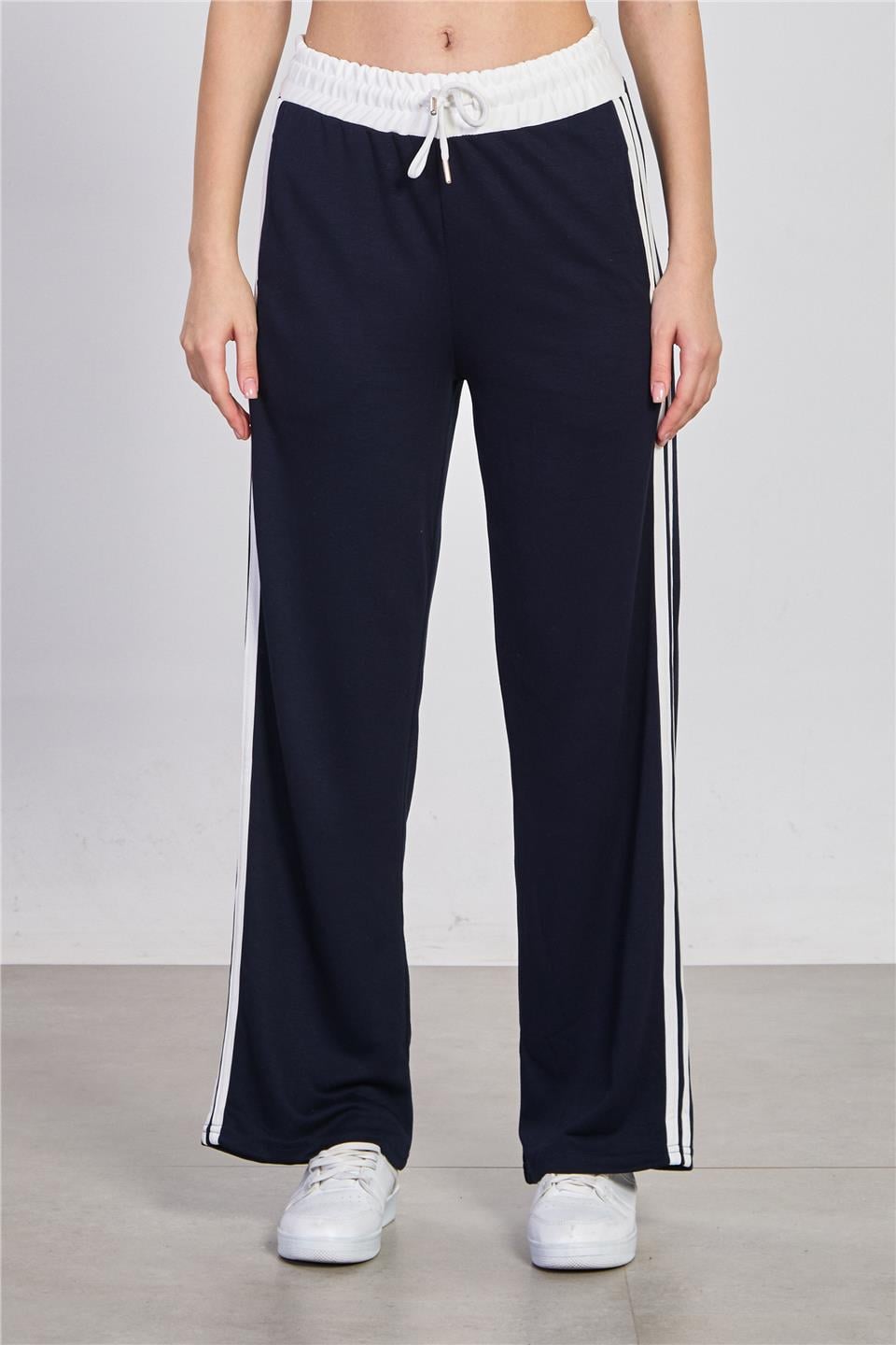 Beli renk garnili eşofman altı-DVN1306 Koyu Lacivert