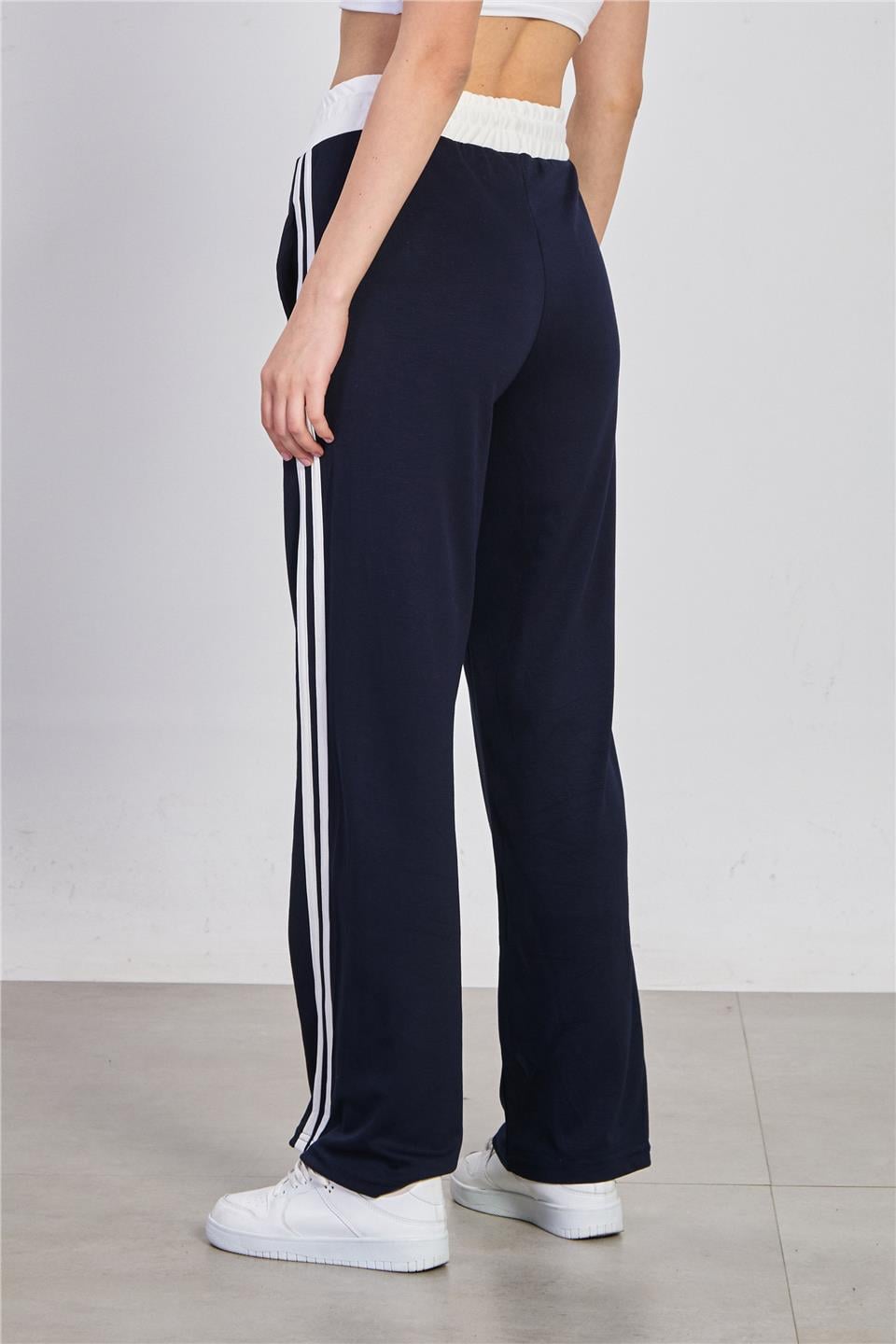 Beli renk garnili eşofman altı-DVN1306 Koyu Lacivert