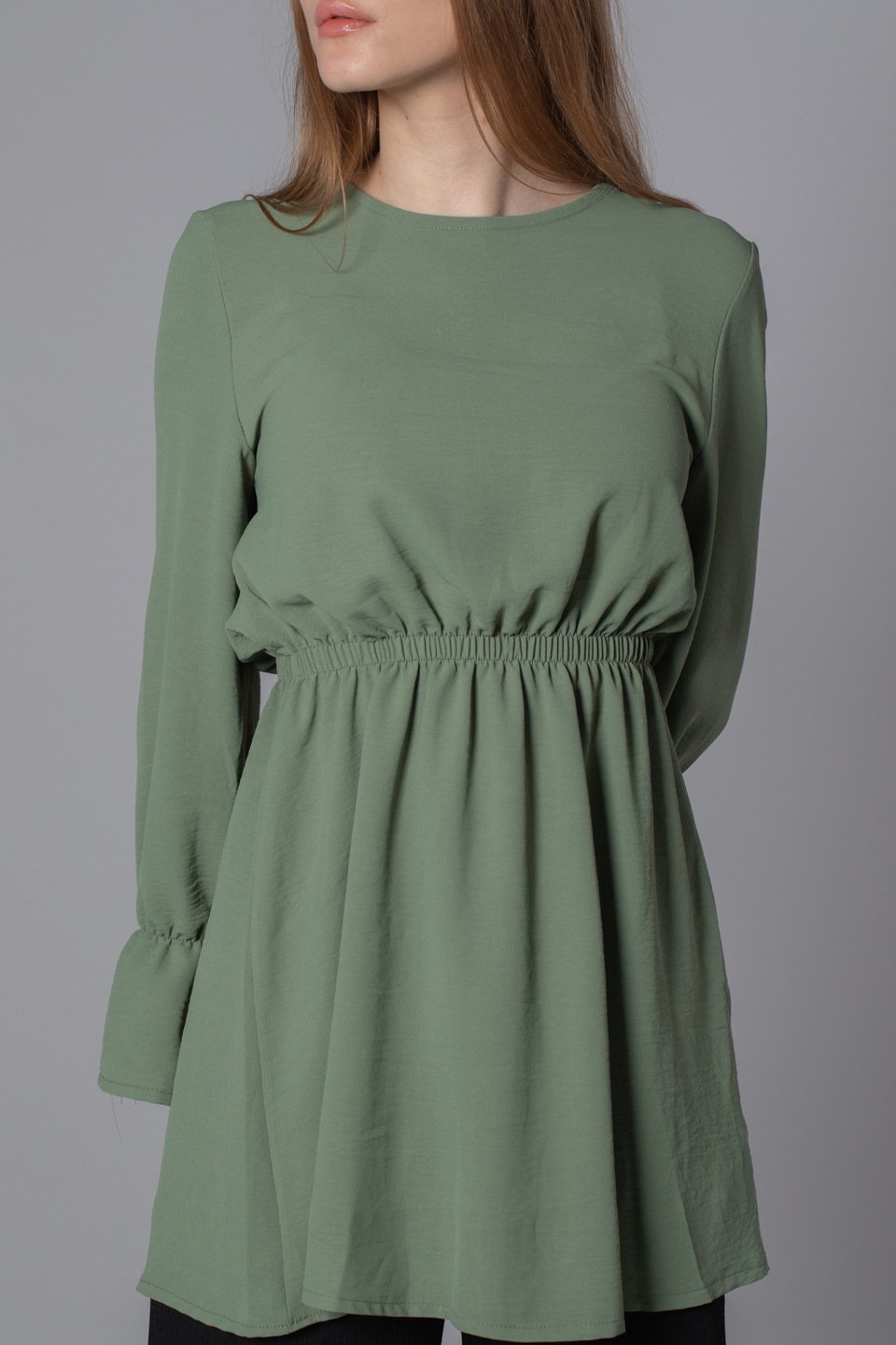 Beli ve kolları lastikli tunik-0024 Çağla