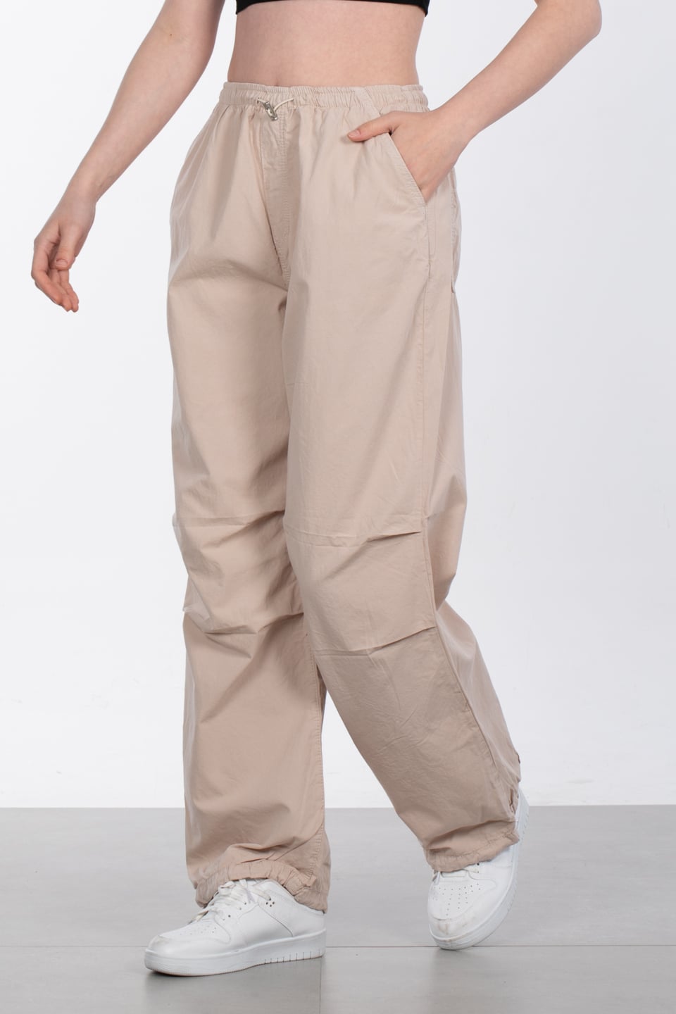 Beli ve paçası ipli salaş pantolon-1010 Taş