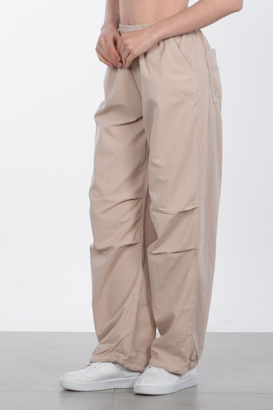 Beli ve paçası ipli salaş pantolon-1010 Taş