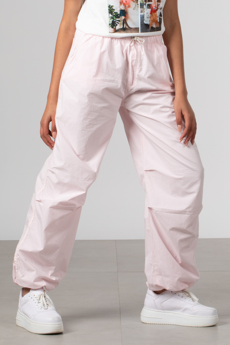 Beli ve paçası ipli salaş pantolon-1010 A.Pembe