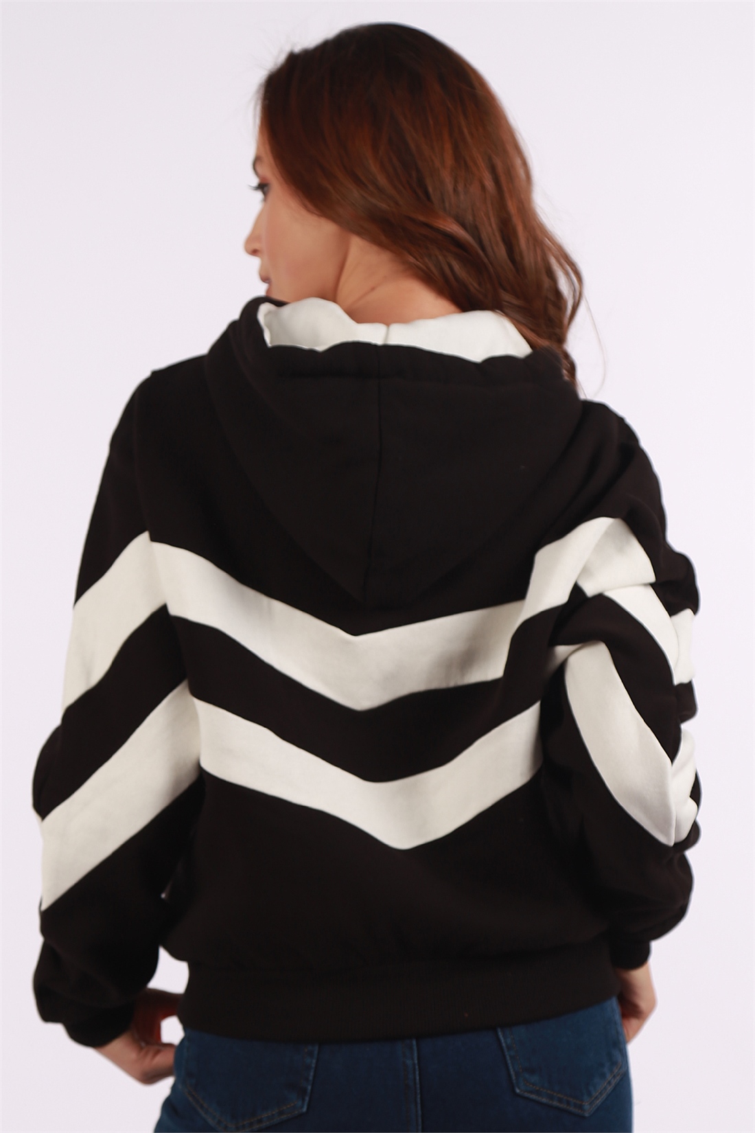 Beyaz Şeritli Sweatshirt-Siyah