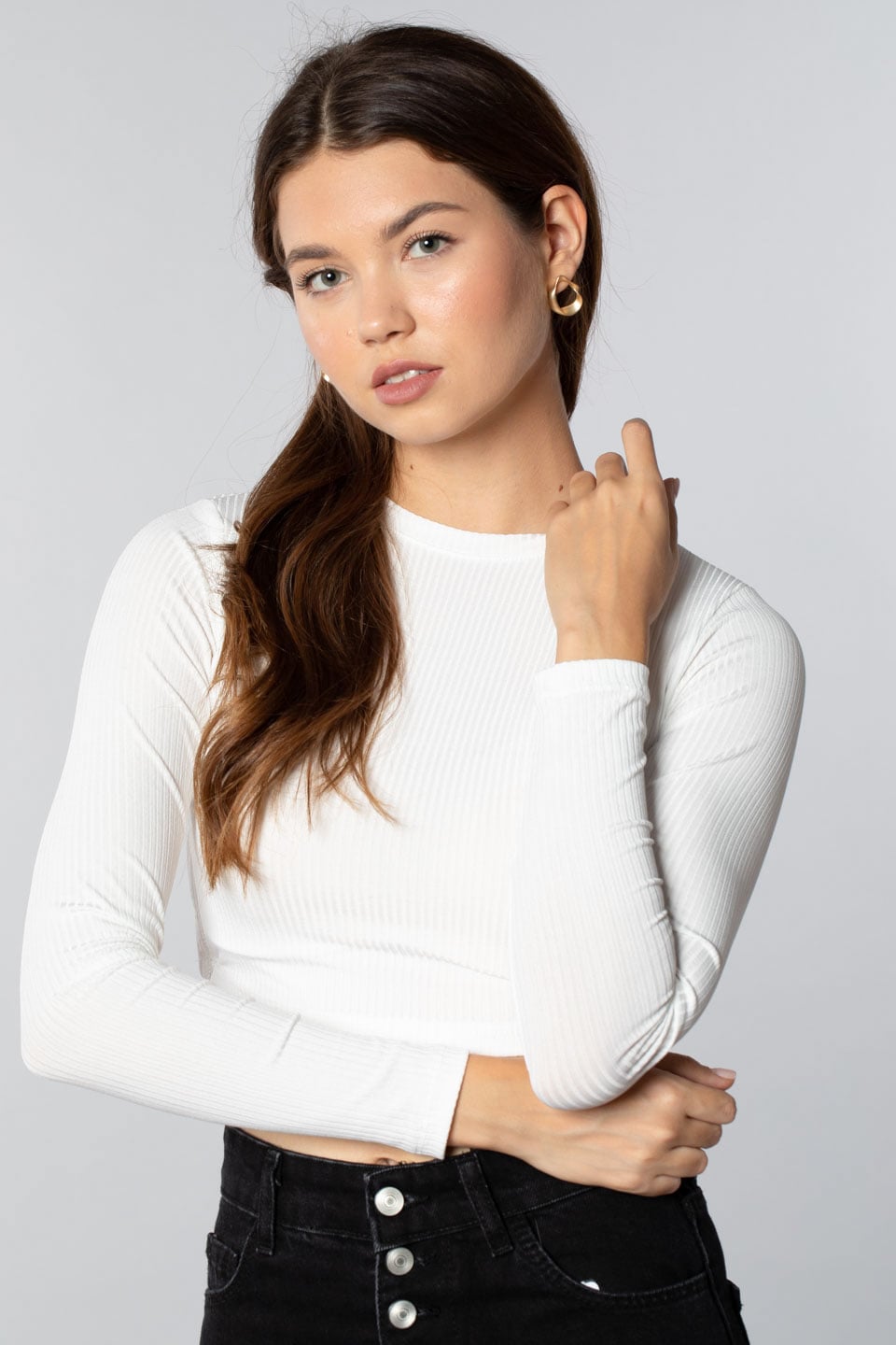 Bisiklet yaka arkası bağlamalı body-7356 Ekru