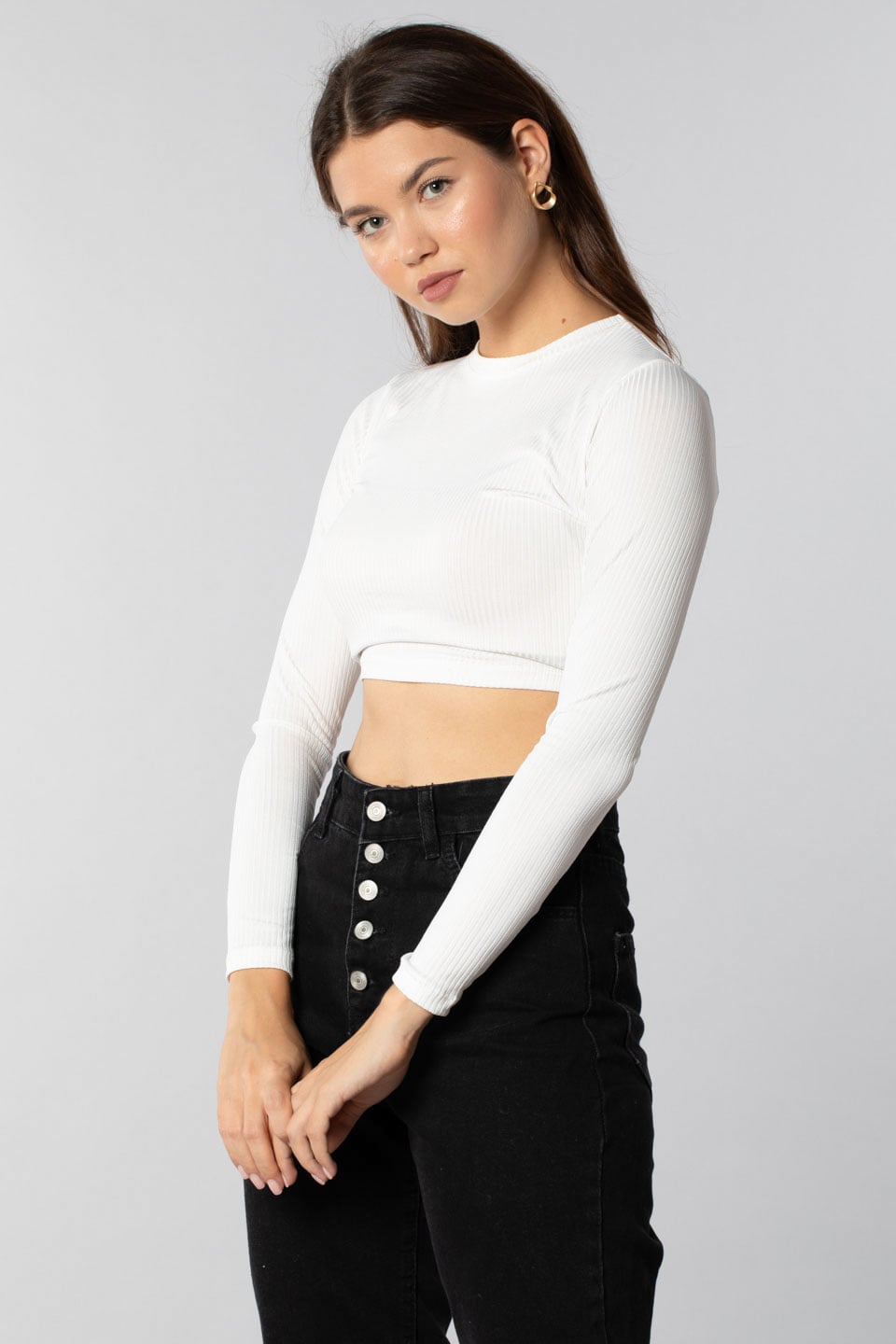 Bisiklet yaka arkası bağlamalı body-7356 Ekru