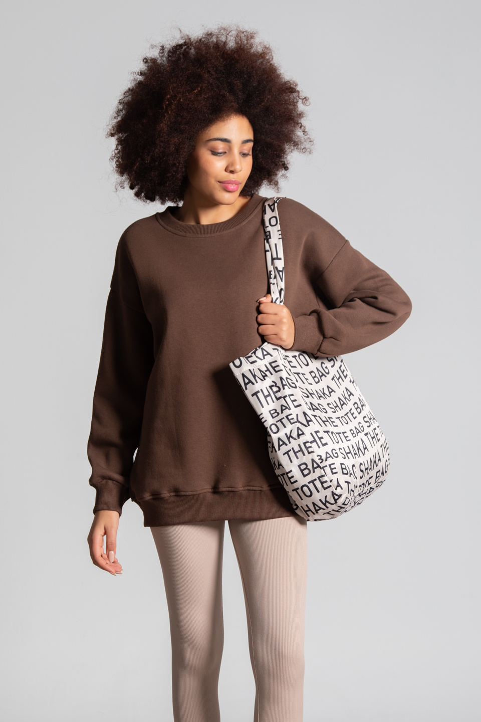 Bisiklet yaka basıc sweatshirt-DVN0465 Kahve