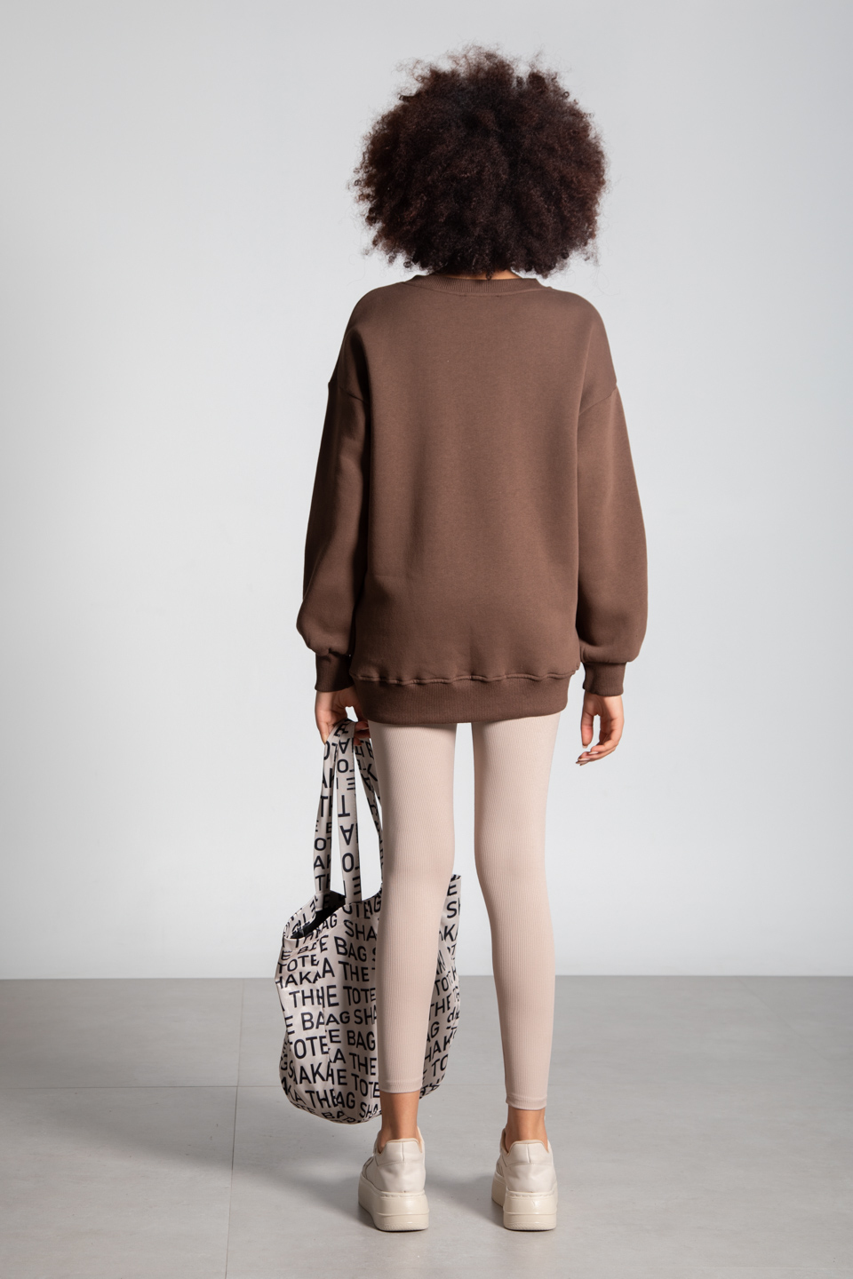Bisiklet yaka basıc sweatshirt-DVN0465 Kahve