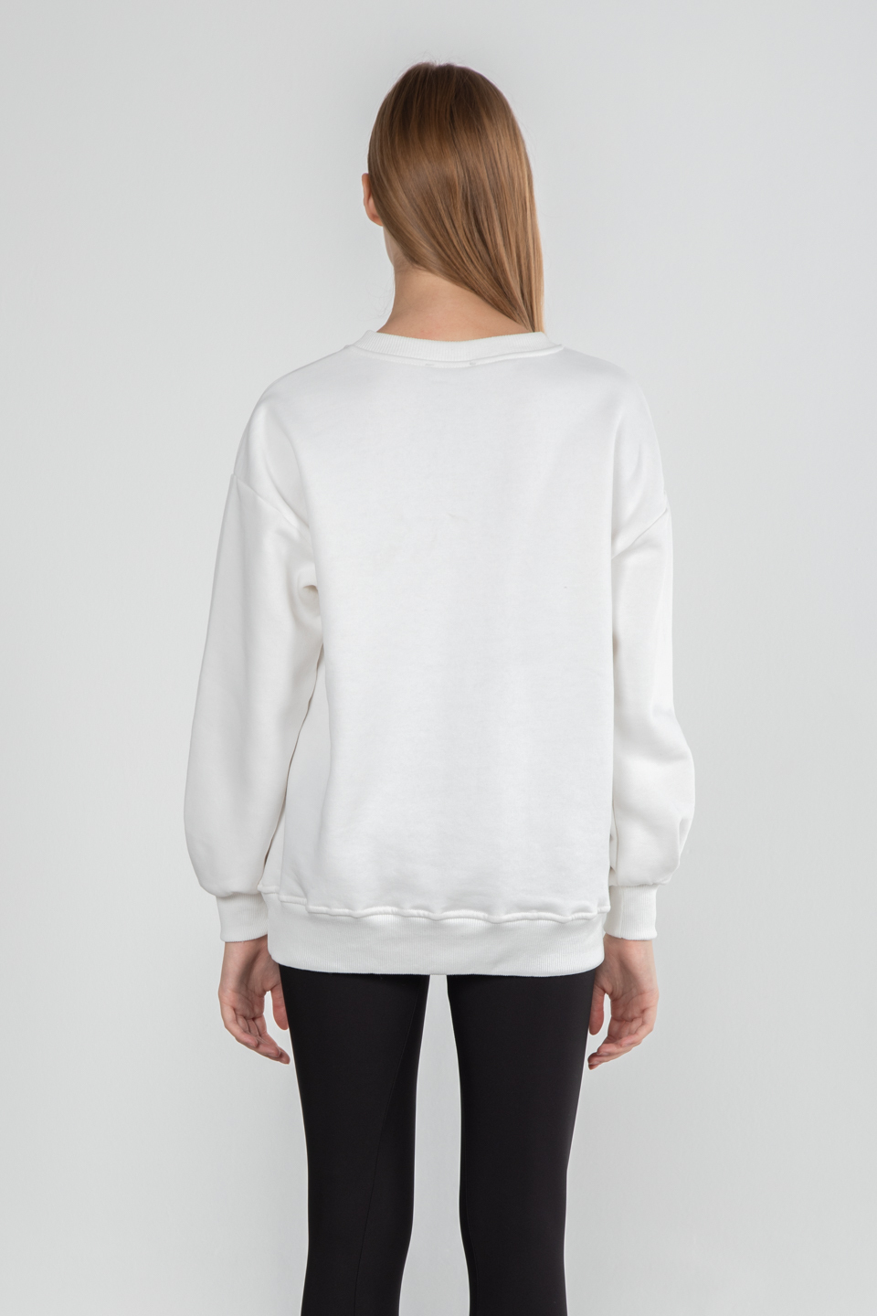 Bisiklet yaka basıc sweatshirt-DVN0465 Ekru