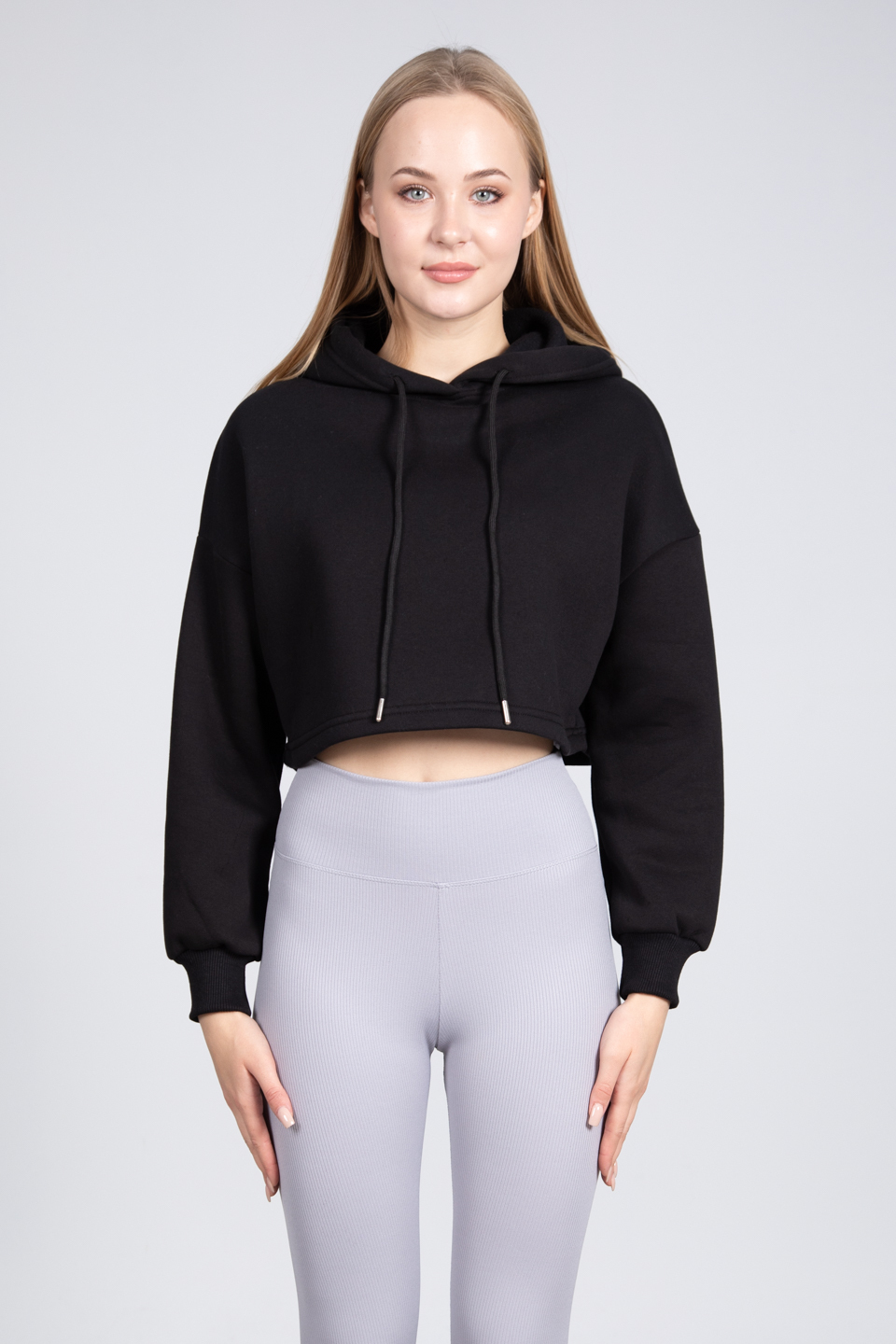 Bisiklet yaka basıc sweatshirt-DVN0505 Siyah