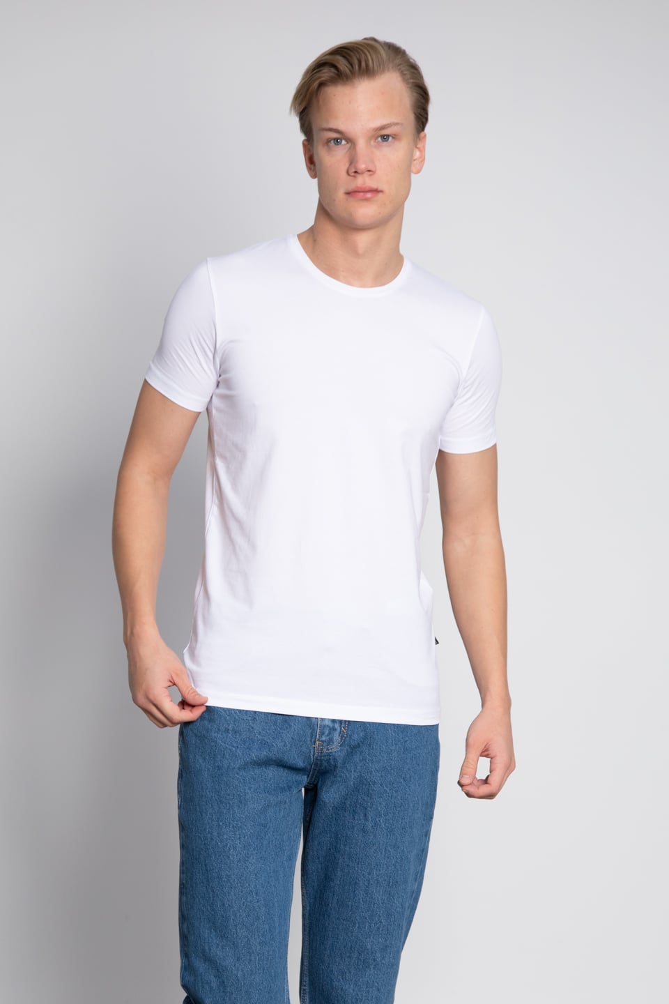Bisiklet yaka basıc t-shirt-3002 Beyaz