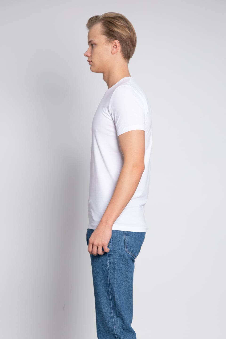Bisiklet yaka basıc t-shirt-3002 Beyaz