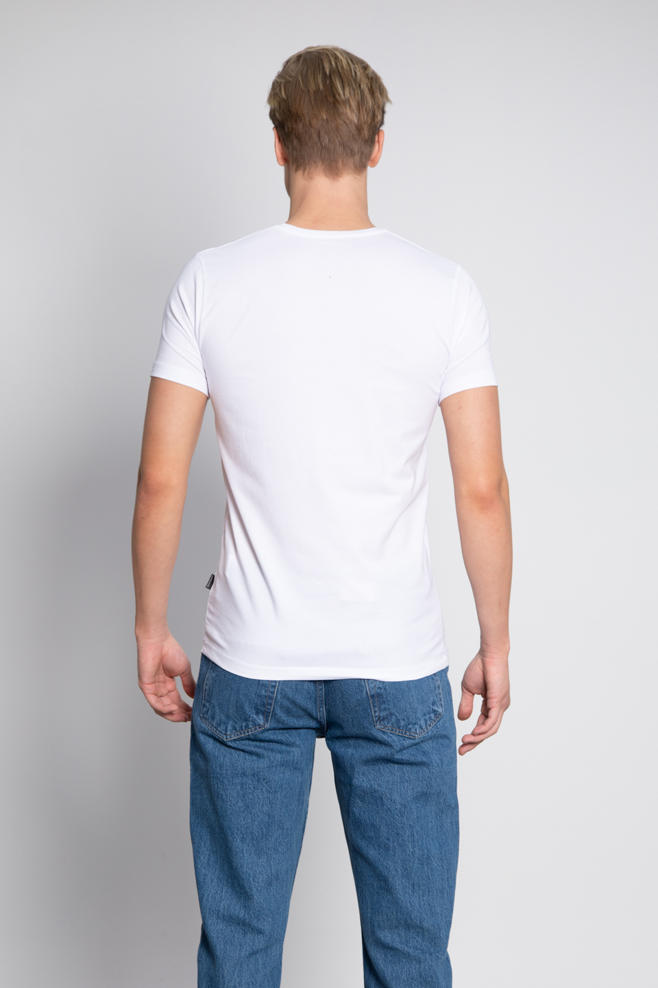 Bisiklet yaka basıc t-shirt-3002 Beyaz