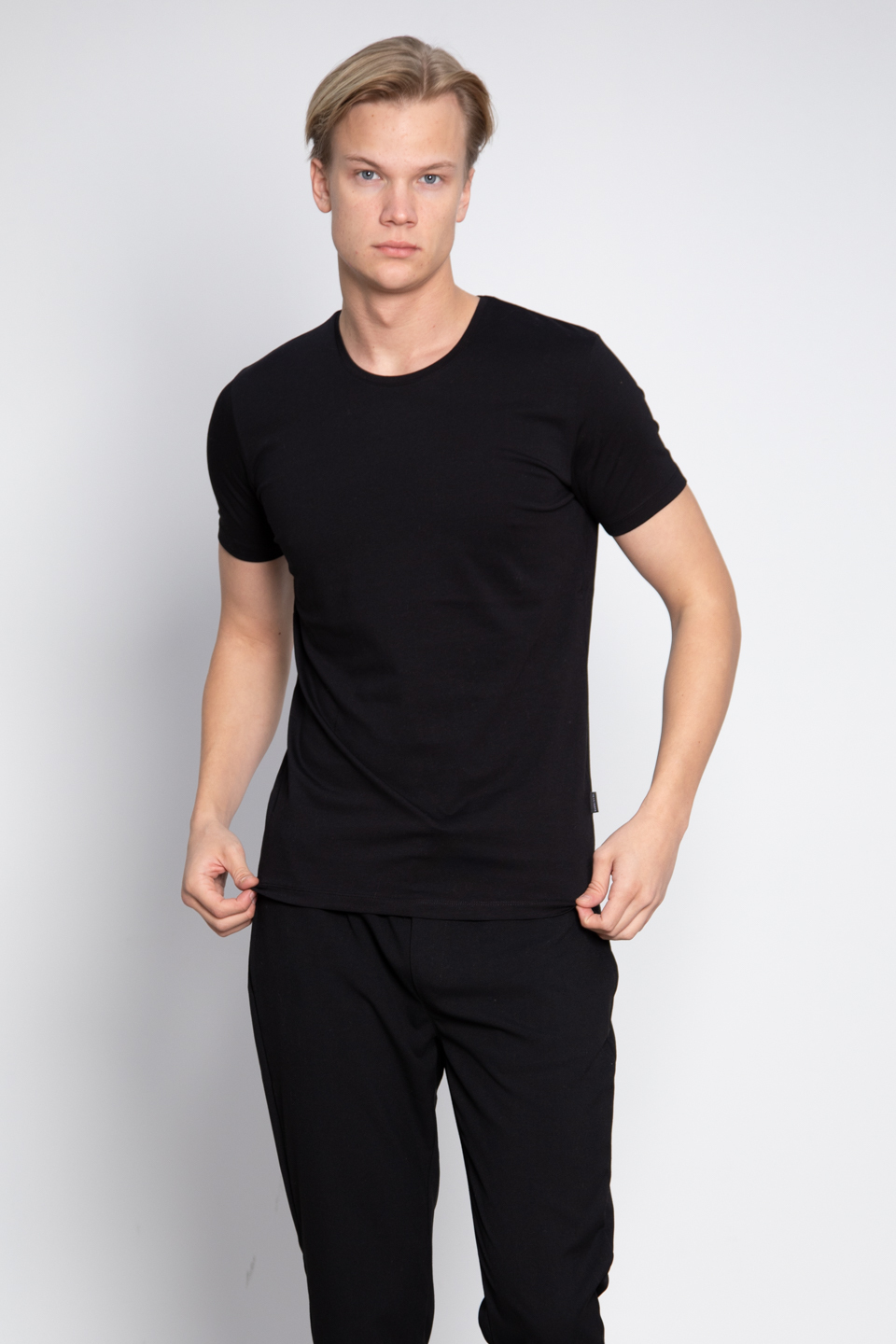 Bisiklet yaka basıc t-shirt-3002 Siyah