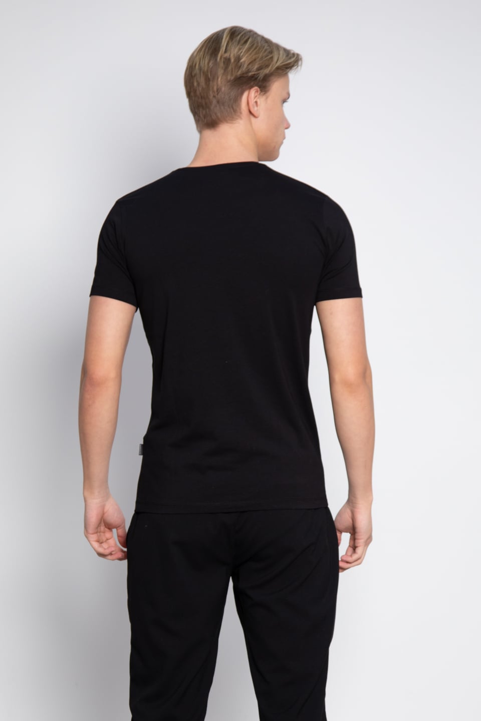 Bisiklet yaka basıc t-shirt-3002 Siyah