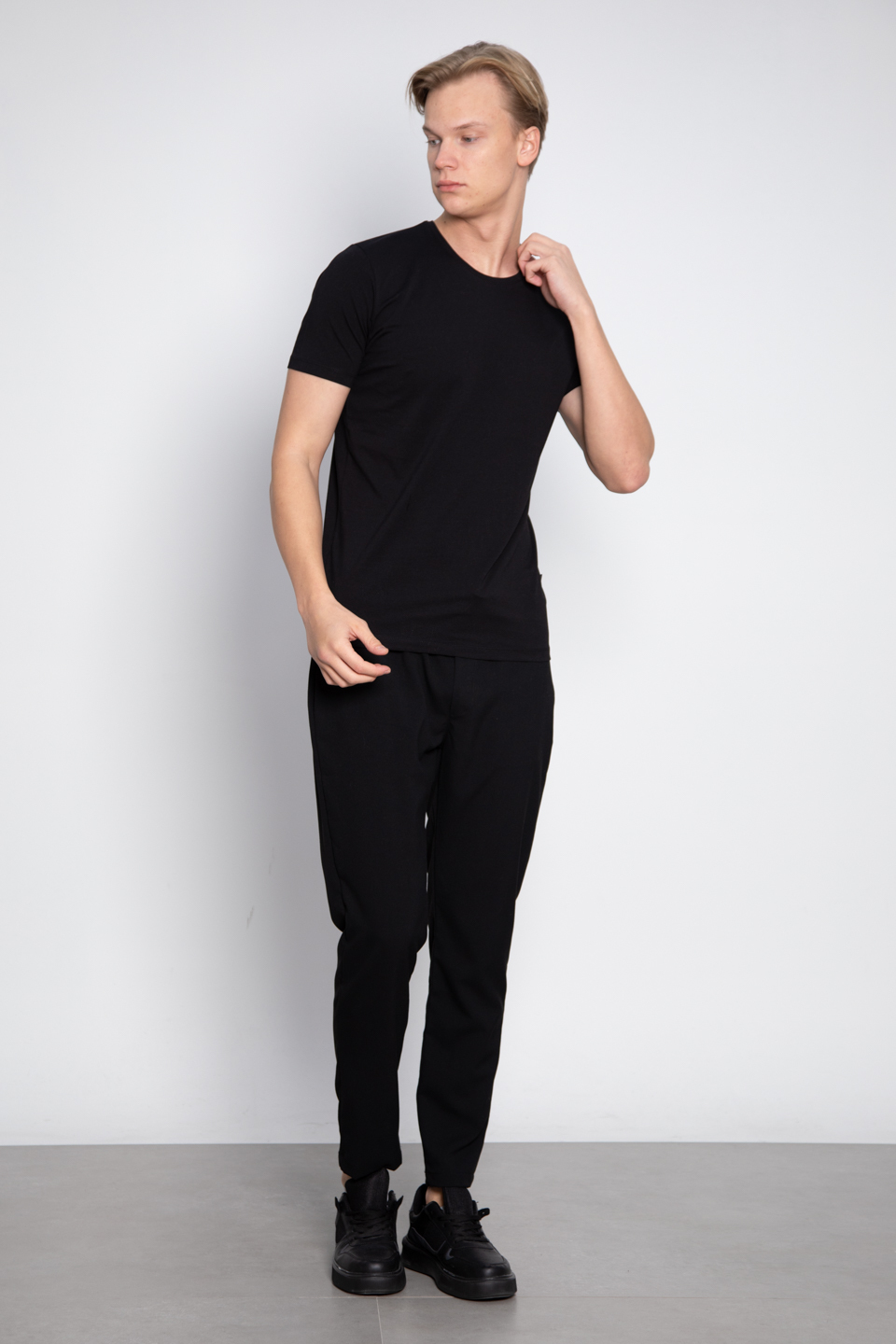 Bisiklet yaka basıc t-shirt-3002 Siyah