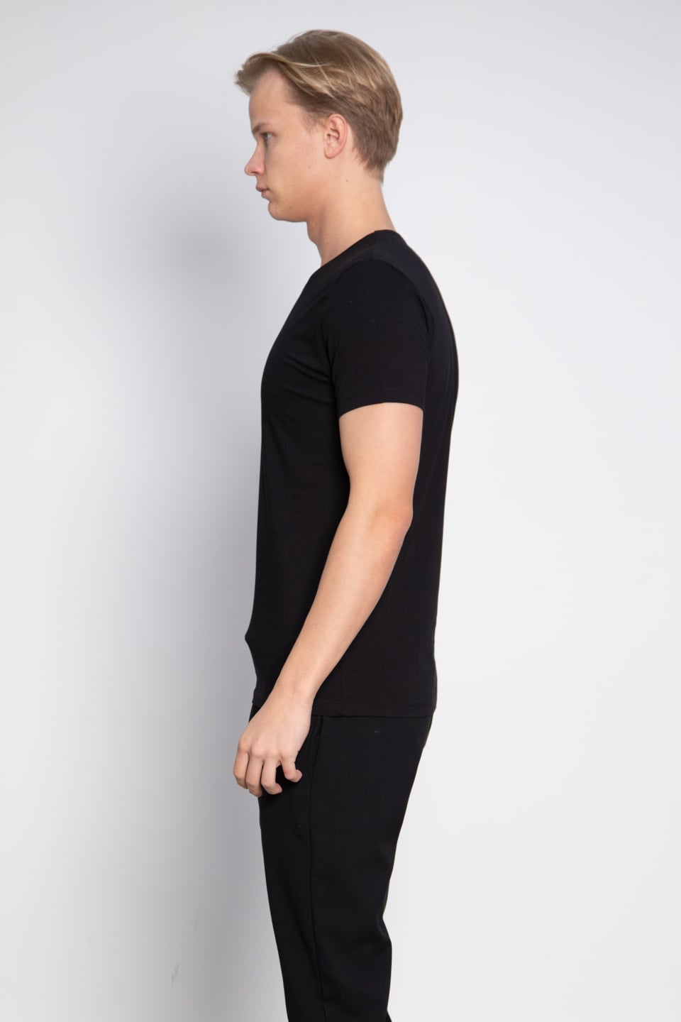 Bisiklet yaka basıc t-shirt-3002 Siyah