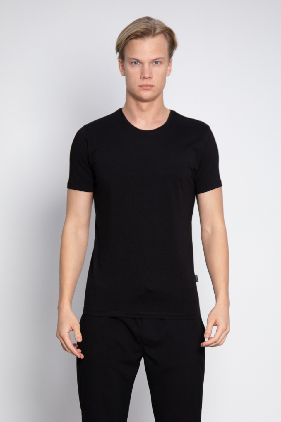 Bisiklet yaka basıc t-shirt-3002 Siyah