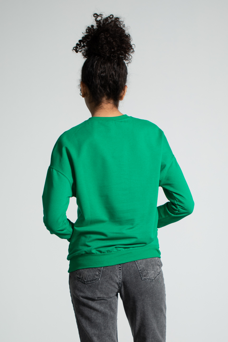 Bisiklet Yaka Baskılı Sweatshirt - Açık Yeşil