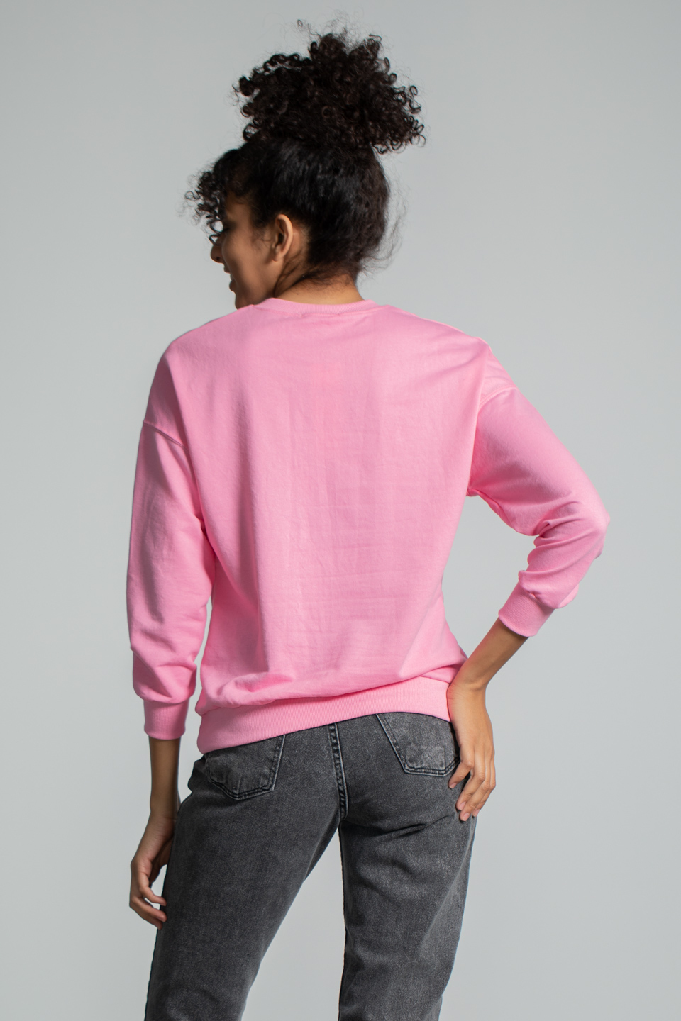Bisiklet Yaka Baskılı Sweatshirt - Pembe