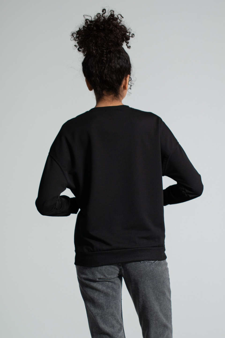 Bisiklet Yaka Baskılı Sweatshirt - Siyah