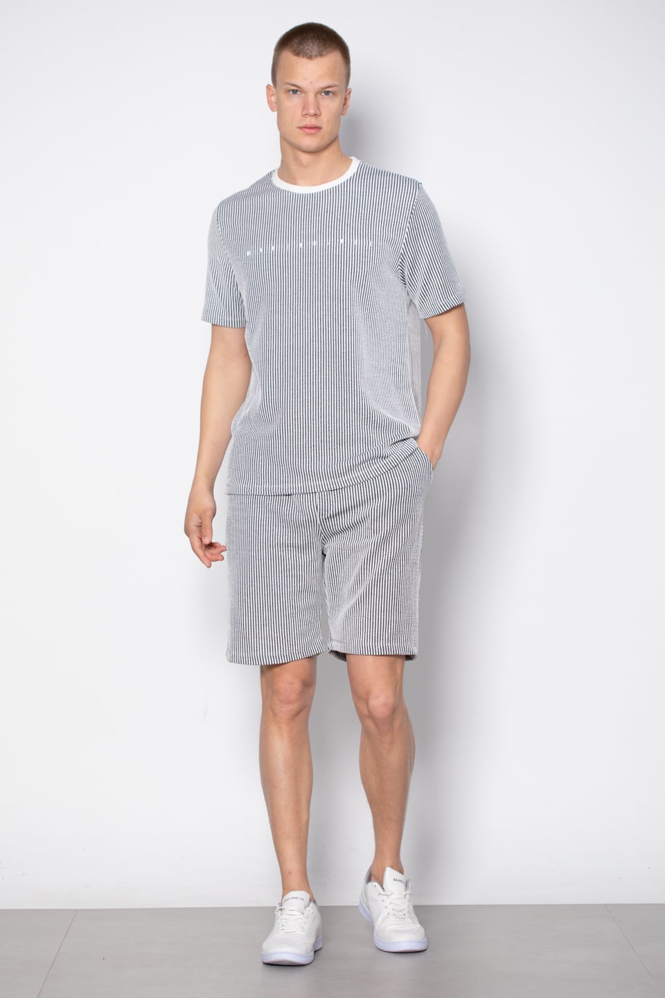 Bisiklet yaka çizgili t-shirt-1110 Antrasit