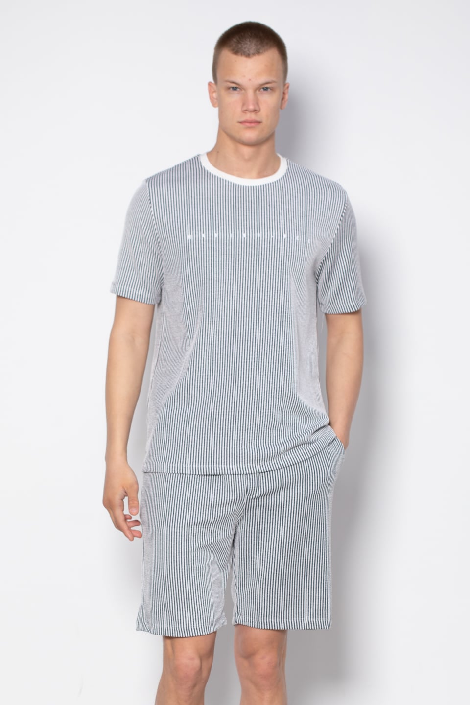 Bisiklet yaka çizgili t-shirt-1110 Antrasit