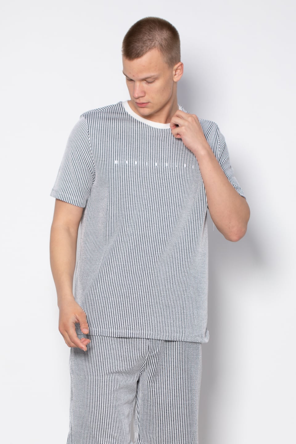 Bisiklet yaka çizgili t-shirt-1110 Antrasit