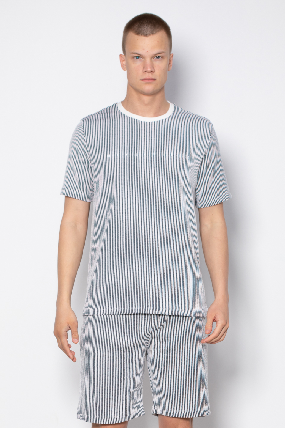 Bisiklet yaka çizgili t-shirt-1110 Antrasit