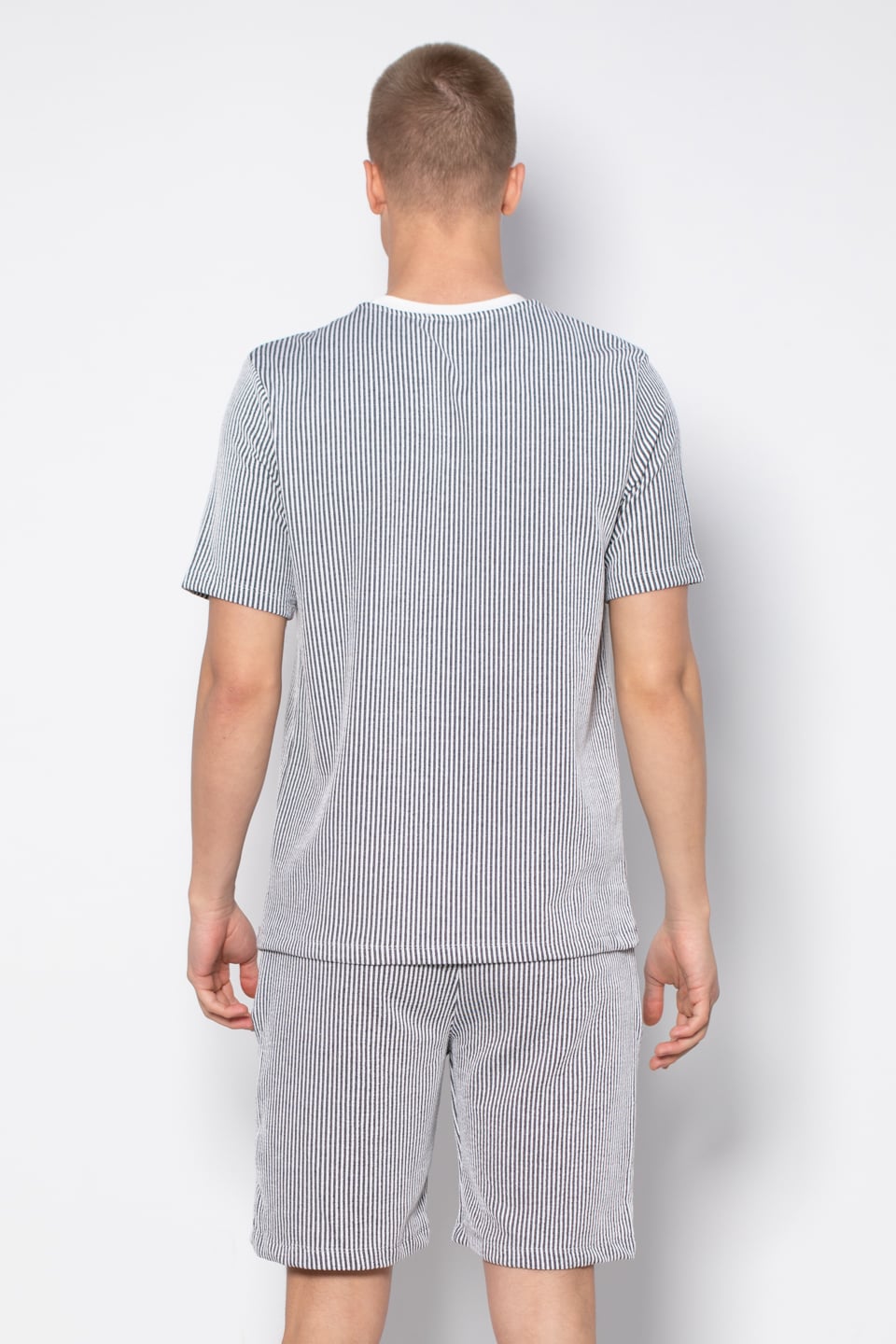 Bisiklet yaka çizgili t-shirt-1110 Antrasit