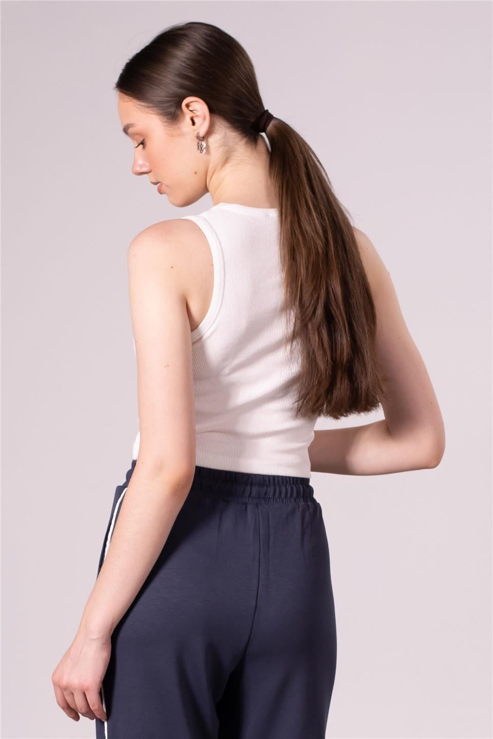 Bisiklet yaka crop body-DVN0189 Ekru