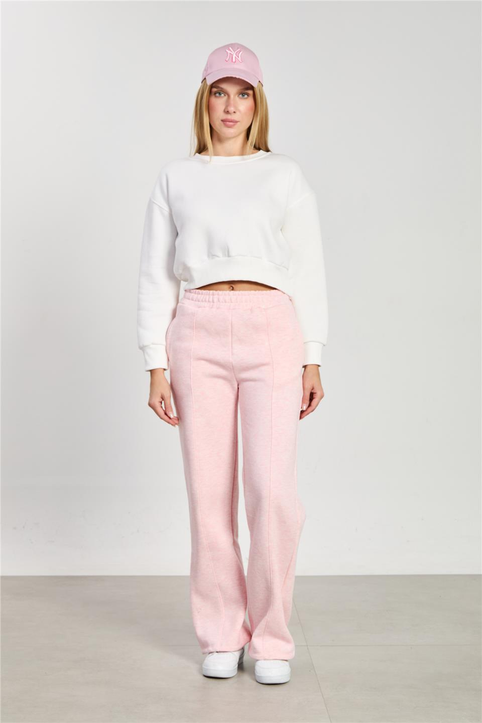 Bisiklet yaka crop sweatshirt-82-148 Ekru