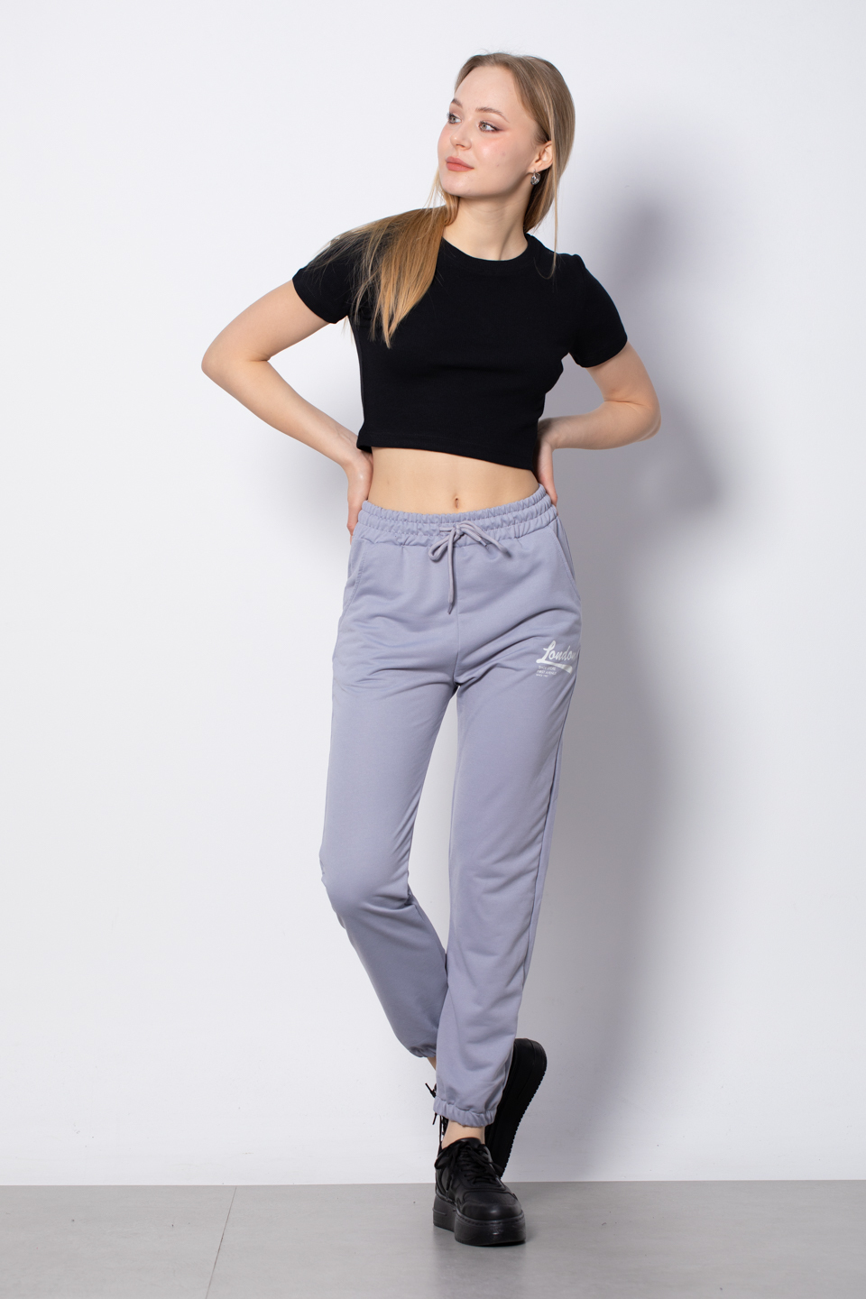 Bisiklet yaka crop t-shirt-DVN0561 Siyah