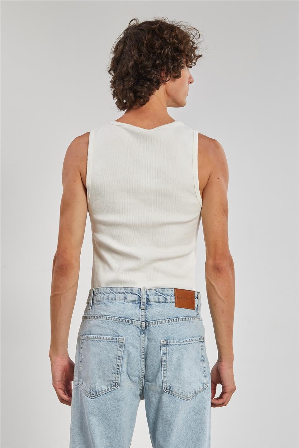 Bisiklet Yaka Erkek Atlet - Beyaz