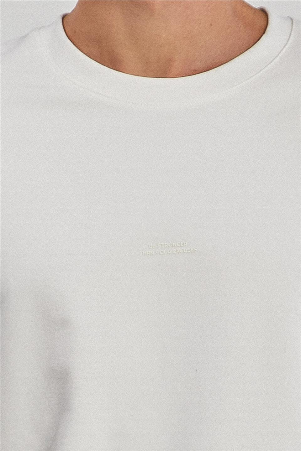 Bisiklet Yaka Erkek Sweat - Ekru