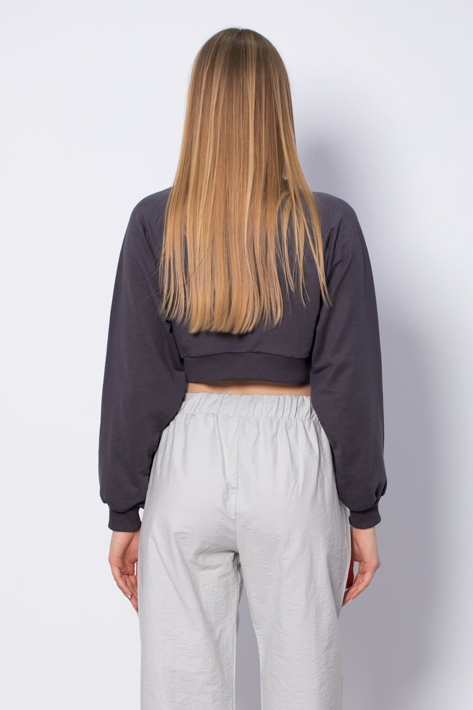 Bisiklet Yaka Kısa Sweatshirt - Antrasit