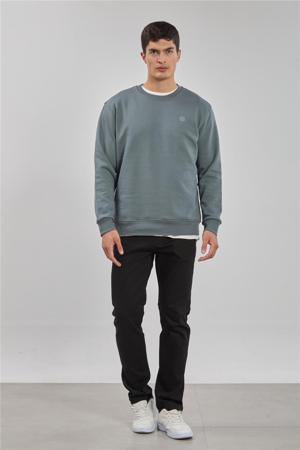 Bisiklet yaka logolu sweatshirt-1101 A.Haki