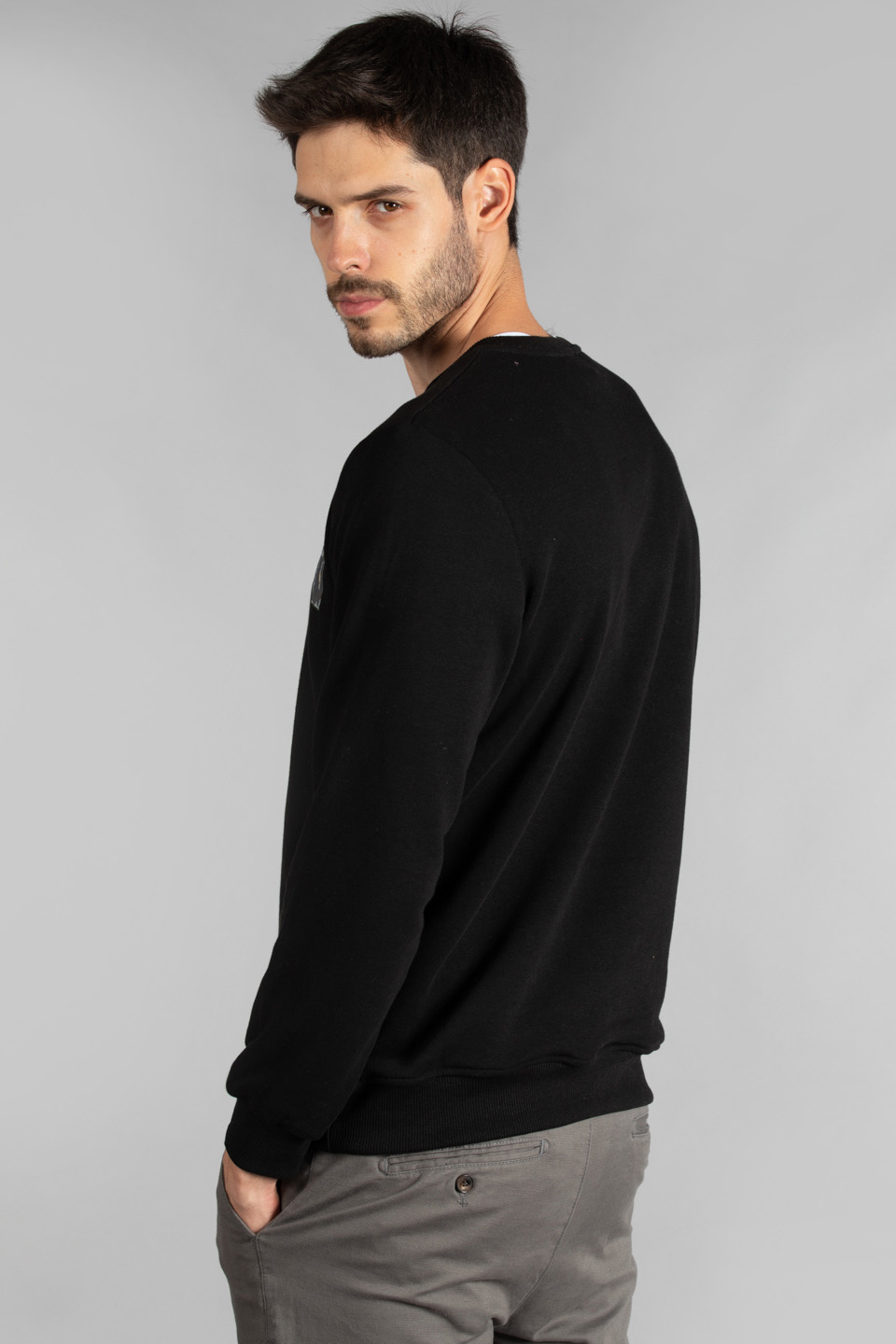 Bisiklet yaka maske baskılı sweatshirt-5150 Siyah