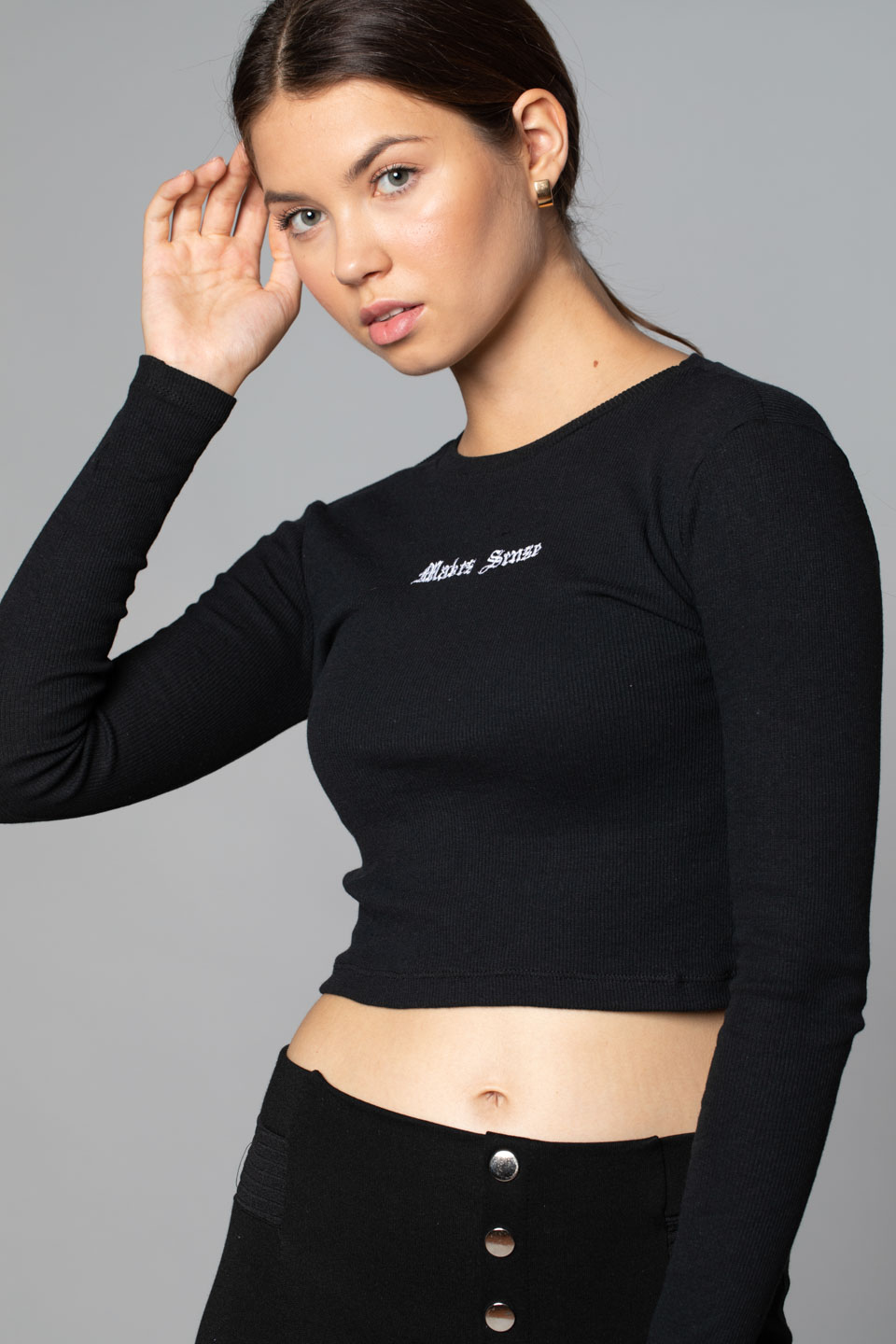 Bisiklet Yaka Nakış Detay Body-Siyah