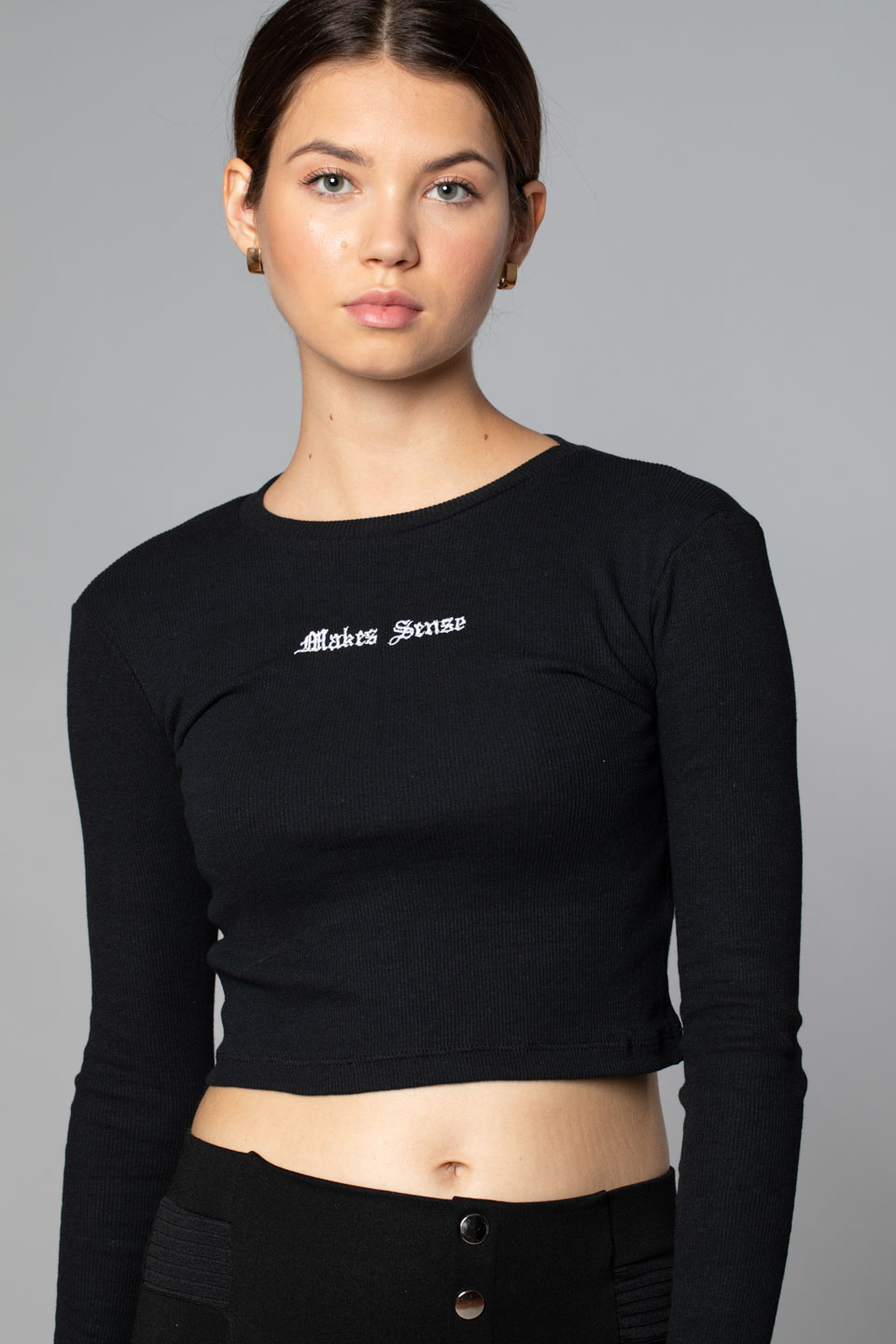 Bisiklet Yaka Nakış Detay Body-Siyah