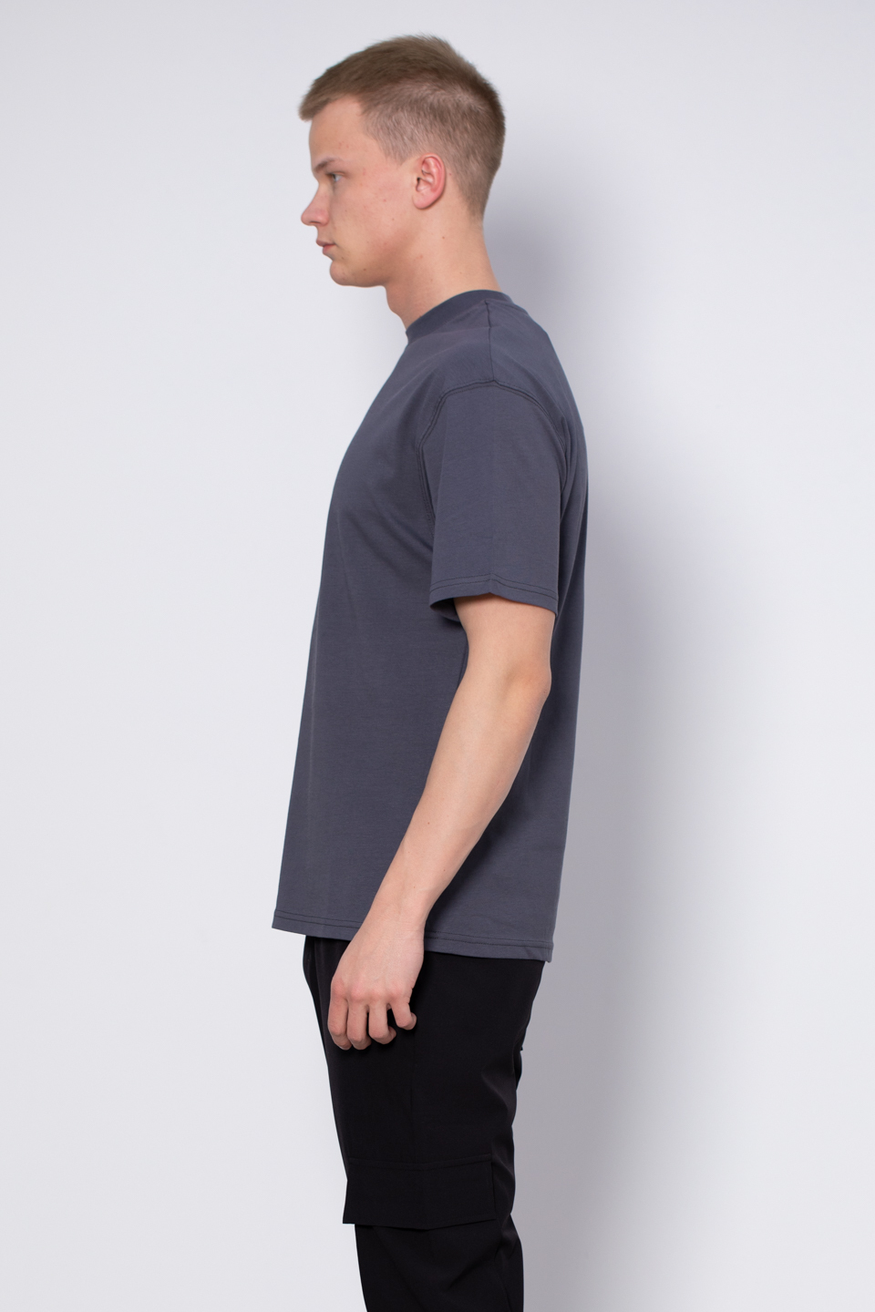 Bisiklet yaka ön yazılı t-shirt-2702 Antrasit