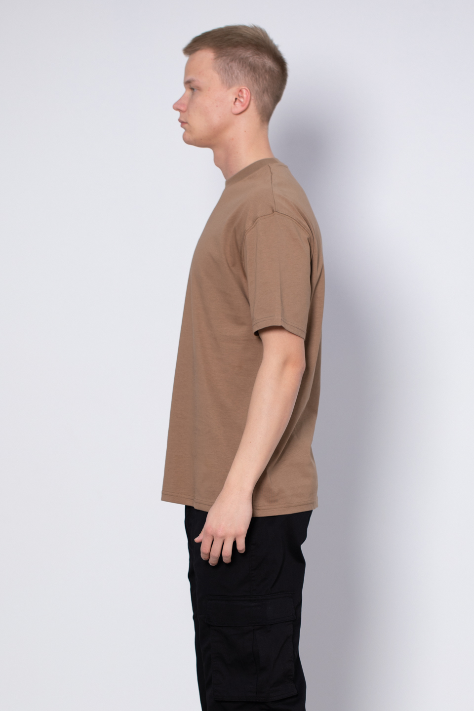 Bisiklet yaka ön yazılı t-shirt-2702 Toprak