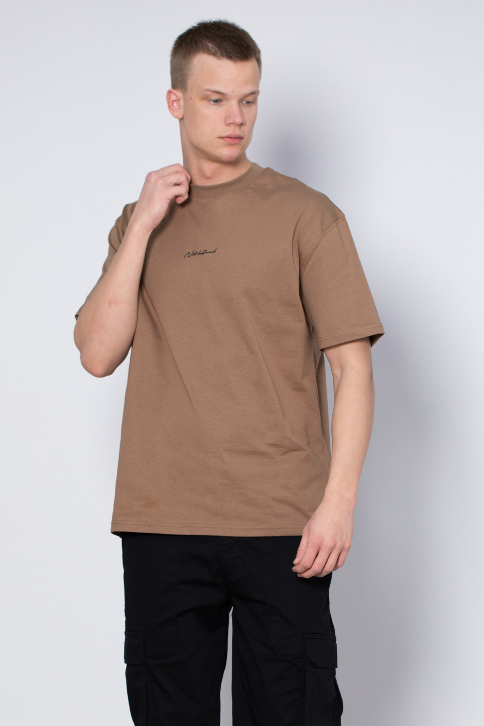 Bisiklet yaka ön yazılı t-shirt-2702 Toprak