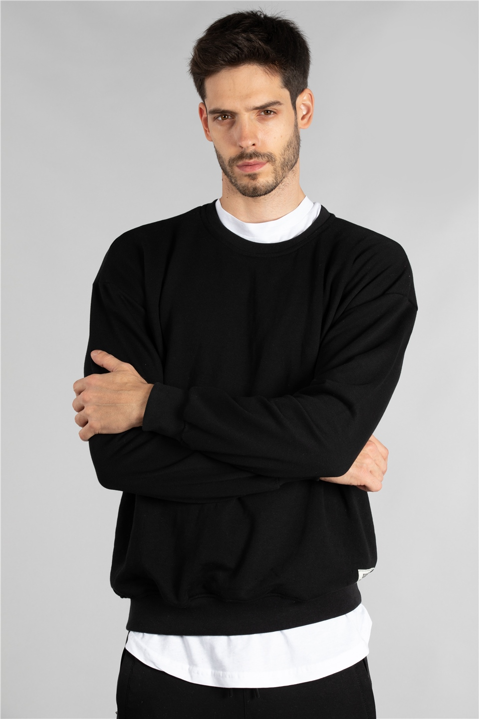 Bisiklet yaka oversize sweatshırt-1410 Siyah