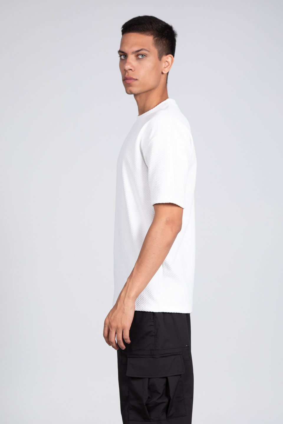 Bisiklet yaka oversize t-shirt-8048 Ekru