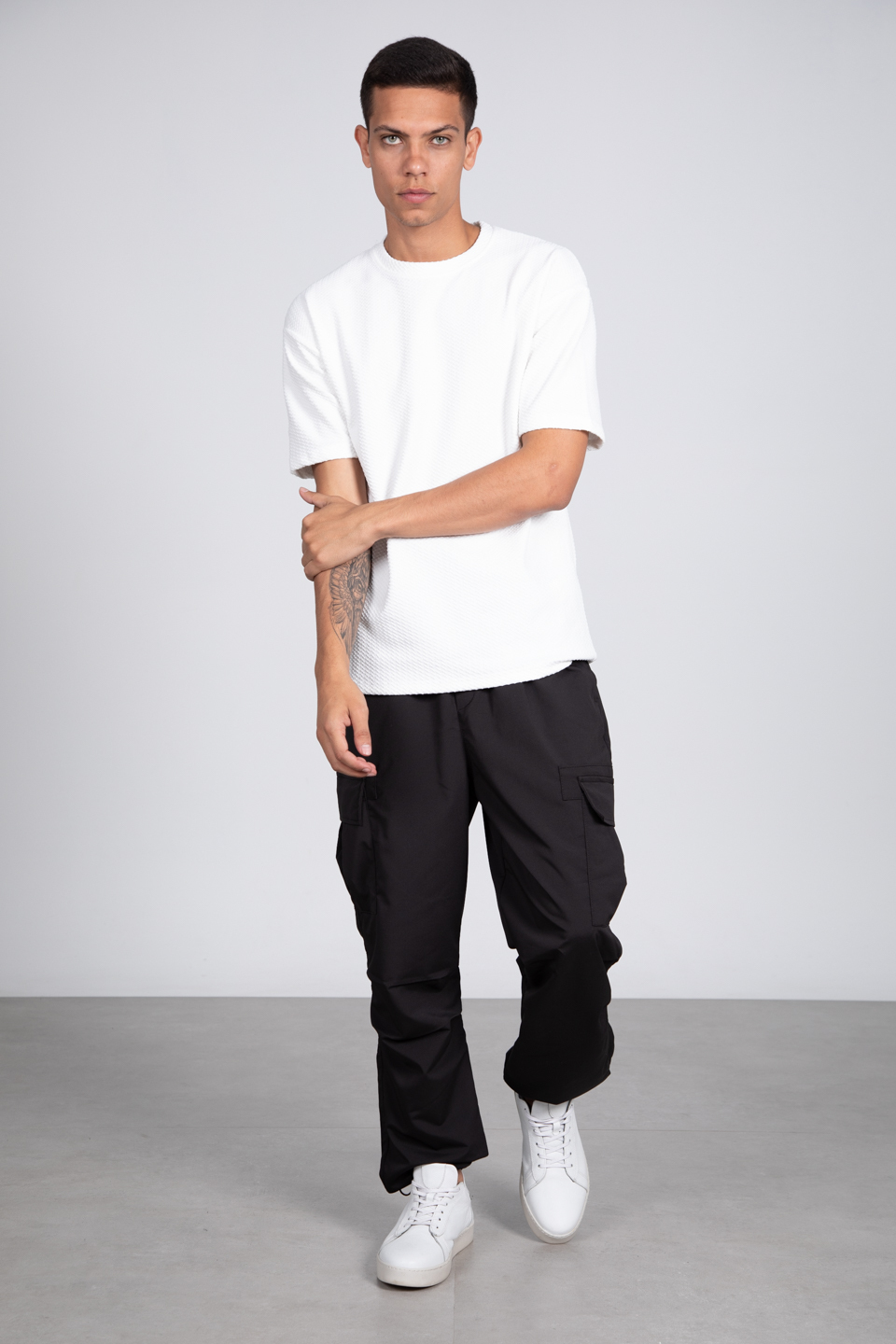 Bisiklet yaka oversize t-shirt-8048 Ekru